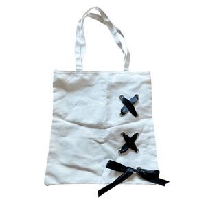 Brand New Black and White Coquette Bow Canvas Tote Bag